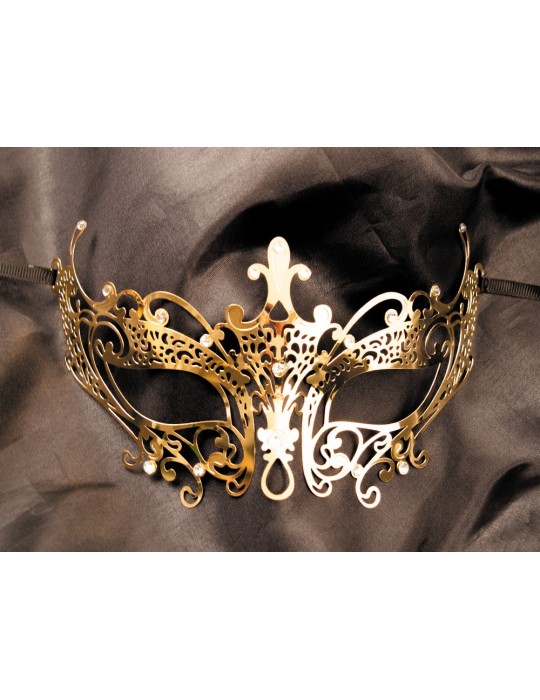 Masque vénitien Lucia rigide doré avec strass - HMJ-030B Masque vénitien Lucia rigide doré avec strass - HMJ-030B