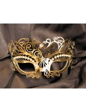 Masque vénitien Giulia rigide doré avec strass - HMJ-035B
