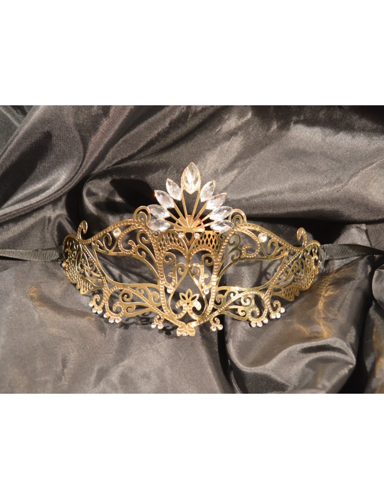 Masque vénitien Gemma rigide doré avec strass - HMJ-055B Masque vénitien Gemma rigide doré avec strass - HMJ-055B