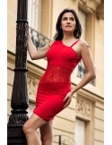Robe rouge asymétrique avec dentelle Paola - LDR3RED