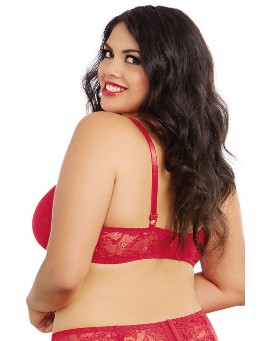 Soutien-gorge rouge grande taille demi-bonnets seins nus avec armatures - DG9386XRED