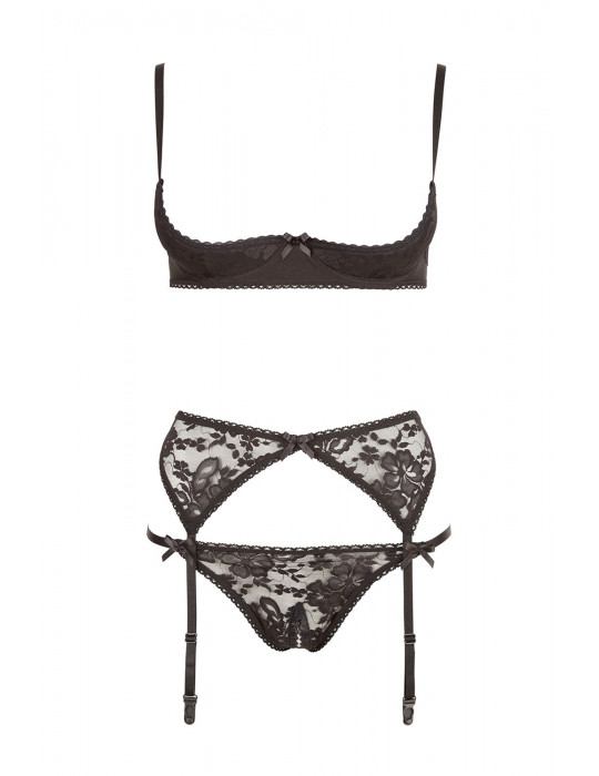 Ensemble sexy trois pièces en dentelle noire - R2210185