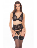 Ensemble 3 pièces noir en dentelle - REN53023-BLK Ensemble 3 pièces noir en dentelle - REN53023-BLK