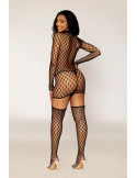 Robe jarretière en filet noir avec forme géométrique avec jarretelles en chaîne doré - DG0481BLK Robe jarretière en filet noir avec forme géométrique avec jarretelles en chaîne doré - DG0481BLK