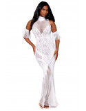 Robe bodystocking en résille et dentelle blanche - DG0490WHT Robe bodystocking en résille et dentelle blanche - DG0490WHT