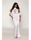 Robe bodystocking en résille et dentelle blanche - DG0490WHT Robe bodystocking en résille et dentelle blanche - DG0490WHT