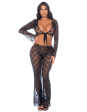 Top et pantalon en dentelle florale noire - MAL1915BLK