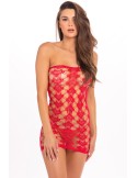 Robe motif cœur en résille rouge - REN7075-RED