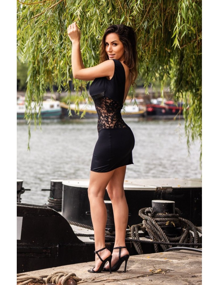 Robe cocktail empiècements dentelle et wetlook - LDW1 Robe cocktail empiècements dentelle et wetlook - LDW1