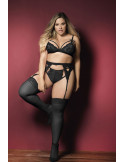 Ensemble 3 pièces noir grande taille soutien-gorge string porte-jarretelles - MAL8221XBLK Ensemble 3 pièces noir grande taille soutien-gorge string porte-jarretelles - MAL8221XBLK