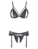 Ensemble trois pièces avec soutien-gorge fendu, porte-jarretelles et string noir - R2230348 Ensemble trois pièces avec soutien-gorge fendu, porte-jarretelles et string noir - R2230348