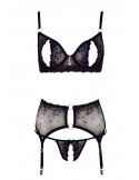 Soutien-gorge dentelle, porte-jarretelles et string ouvert noir - R2213052 Soutien-gorge dentelle, porte-jarretelles et string ouvert noir - R2213052
