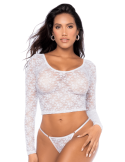 Ensemble 2 pièces en dentelle blanche, crop top et string - MAL8918WHT
