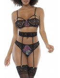 Deux-en-un, nuisette et ensemble trois pièces noir, tissu fleur exotique - MAL7496PRT Deux-en-un, nuisette et ensemble trois pièces noir, tissu fleur exotique - MAL7496PRT