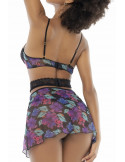 Deux-en-un, nuisette et ensemble trois pièces noir, tissu fleur exotique - MAL7496PRT Deux-en-un, nuisette et ensemble trois pièces noir, tissu fleur exotique - MAL7496PRT