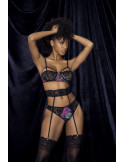 Deux-en-un, nuisette et ensemble trois pièces noir, tissu fleur exotique - MAL7496PRT Deux-en-un, nuisette et ensemble trois pièces noir, tissu fleur exotique - MAL7496PRT