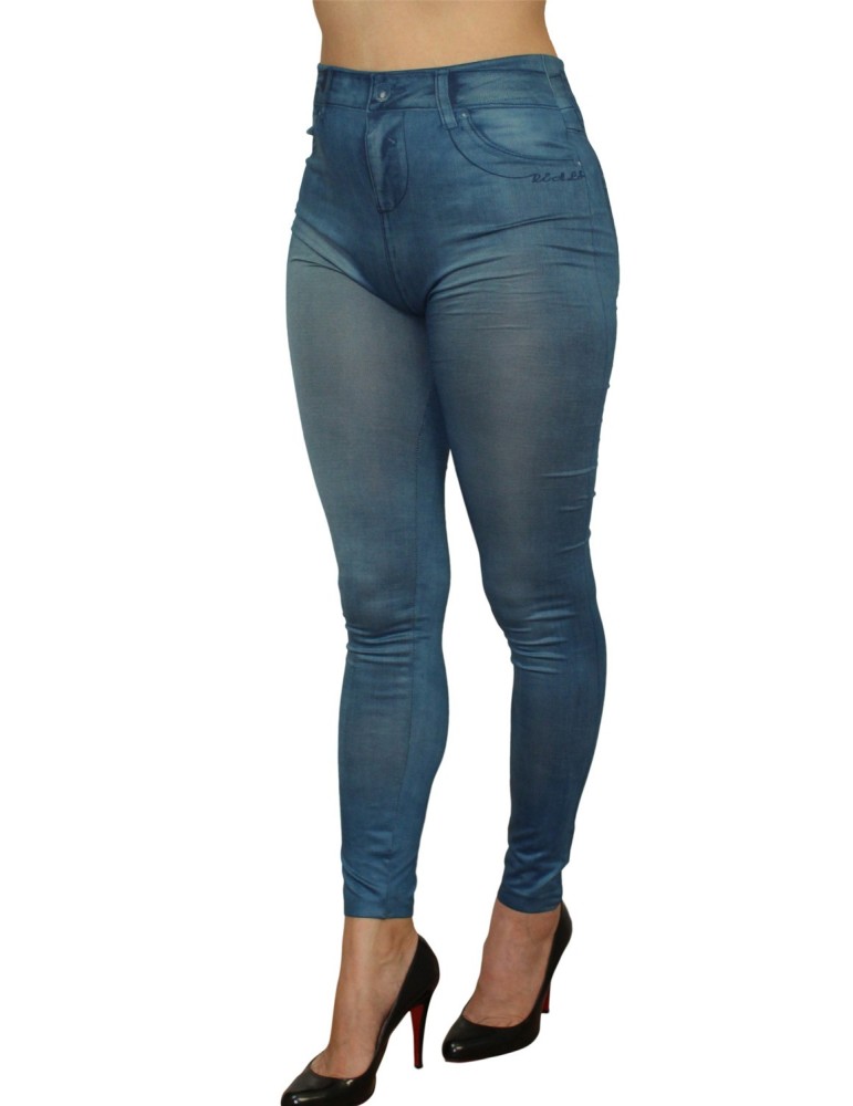 Legging bleu style jean moulant avec impressions sur poches - FD1018 Legging bleu style jean moulant avec impressions sur poches - FD1018