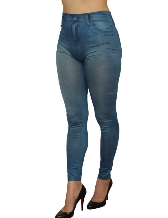 Legging bleu style jean moulant avec impressions sur poches - FD1018 Legging bleu style jean moulant avec impressions sur poches - FD1018
