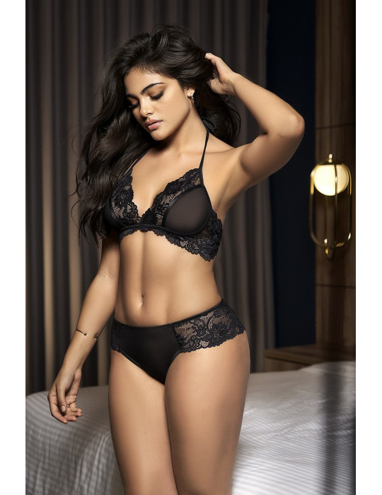 2 en 1, nuisette ou ensemble avec shorty dentelle - MAL7434BLK