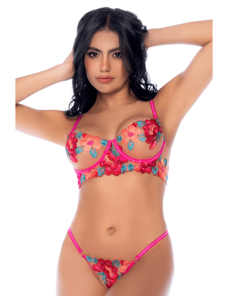 Ensemble 2 pièces résille brodée rose et bleue, soutien gorge et string - MAL8927SEGA Ensemble 2 pièces résille brodée rose et bleue, soutien gorge et string - MAL8927SEGA