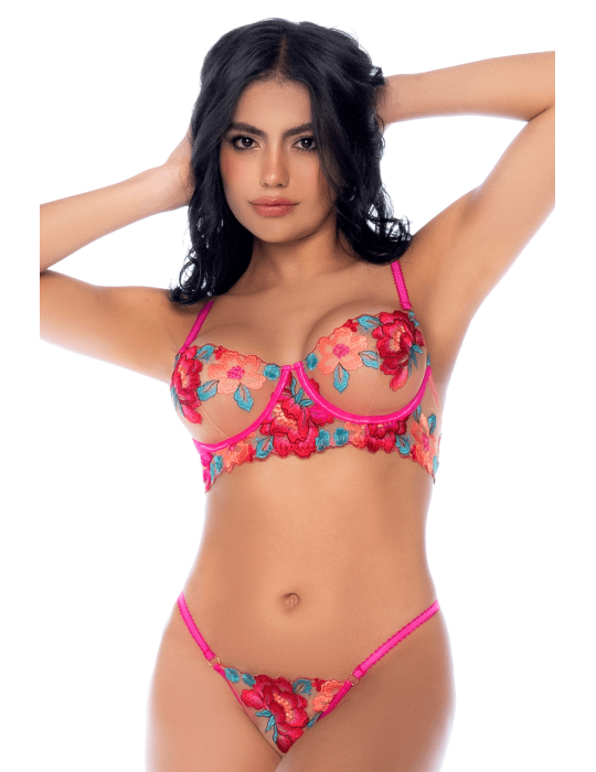Ensemble 2 pièces résille brodée rose et bleue, soutien gorge et string - MAL8927SEGA Ensemble 2 pièces résille brodée rose et bleue, soutien gorge et string - MAL8927SEGA
