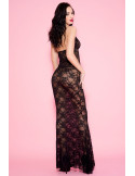 Nuisette longue noire décolletée dentelle florale - ML53012BLK Nuisette longue noire décolletée dentelle florale - ML53012BLK