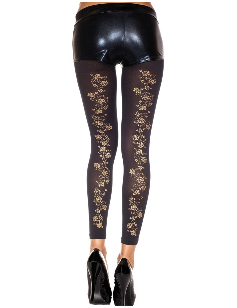 Legging fin noir opaque avec fleurs dorées sur l'arrière - MH35821BLK Legging fin noir opaque avec fleurs dorées sur l'arrière - MH35821BLK