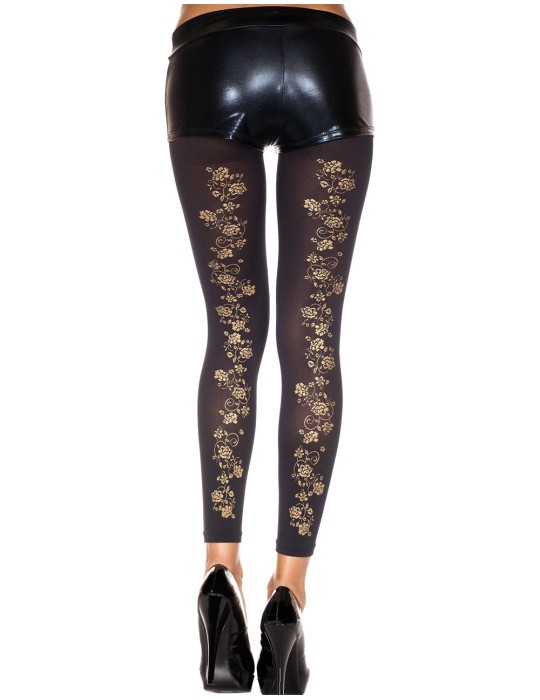 Legging fin noir opaque avec fleurs dorées sur l'arrière - MH35821BLK Legging fin noir opaque avec fleurs dorées sur l'arrière - MH35821BLK