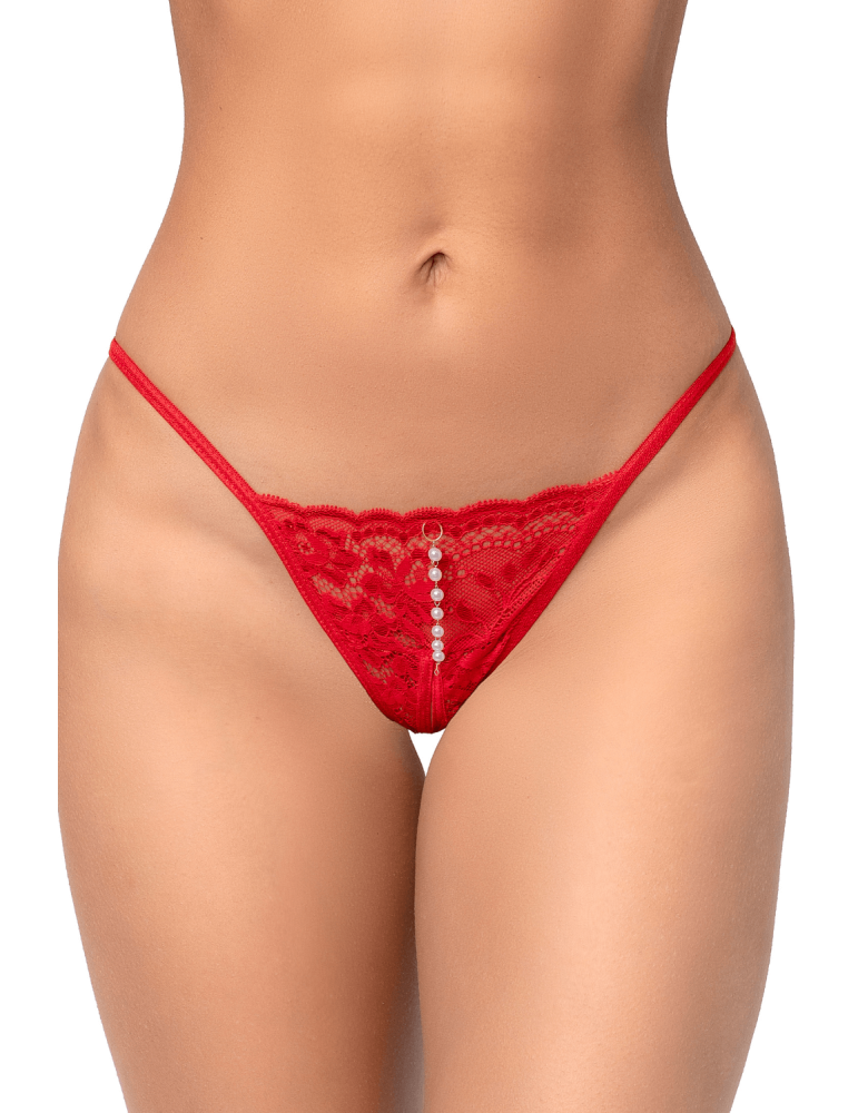 String rouge en dentelle avec perle suspendue - MAL129RED String rouge en dentelle avec perle suspendue - MAL129RED