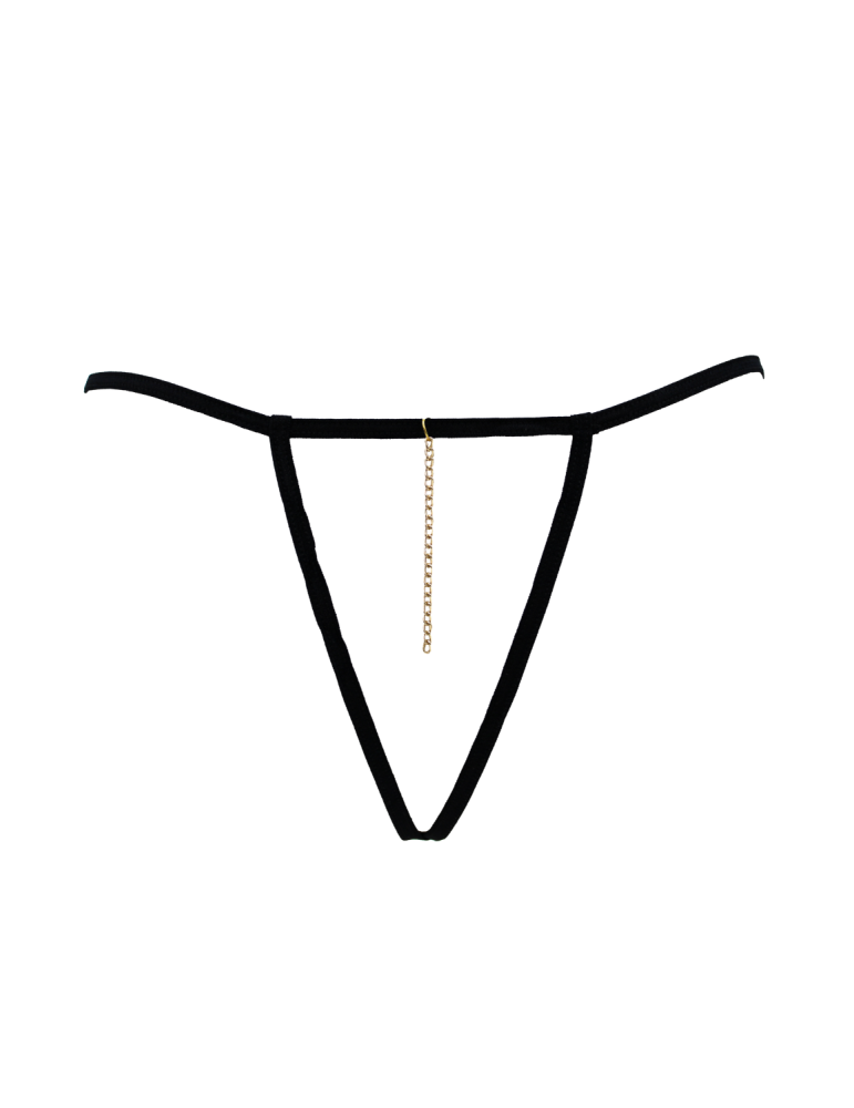 String noir en dentelle avec bijou et chaîne dorée - PM06G-BBLK