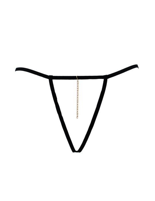 String noir en dentelle avec bijou et chaîne dorée - PM06G-BBLK