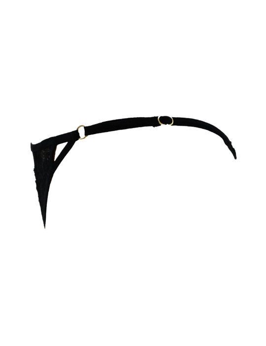Tanga noir en dentelle avec bijou losanges dorés - PM01GBLK