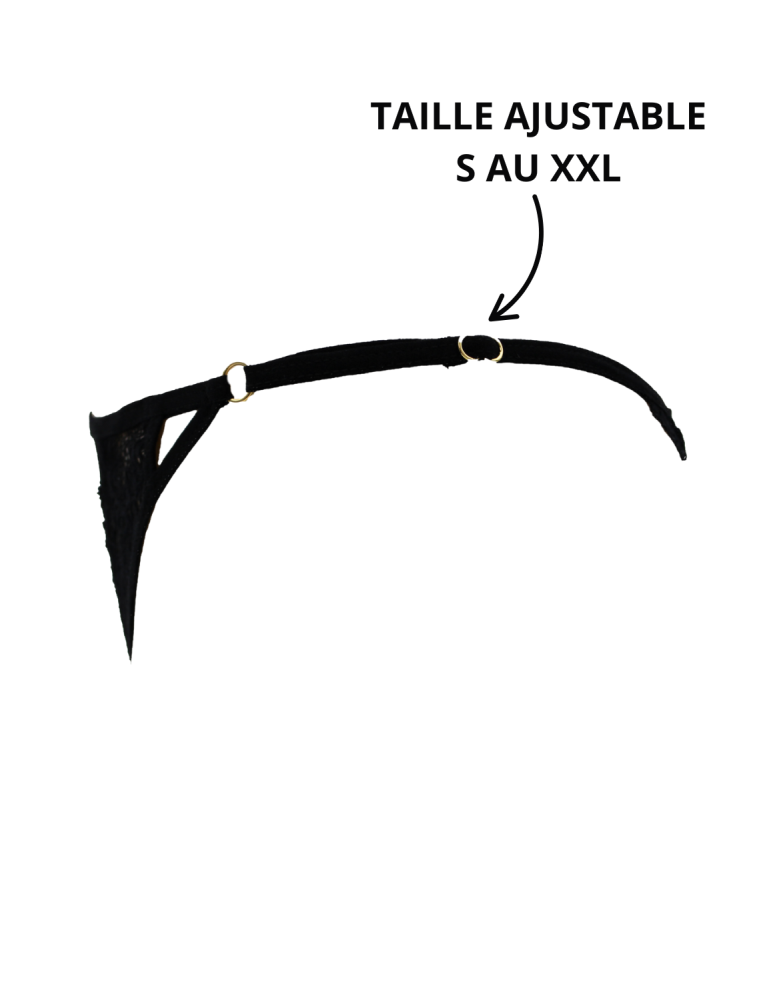 Tanga noir en dentelle avec bijou losanges dorés - PM01GBLK