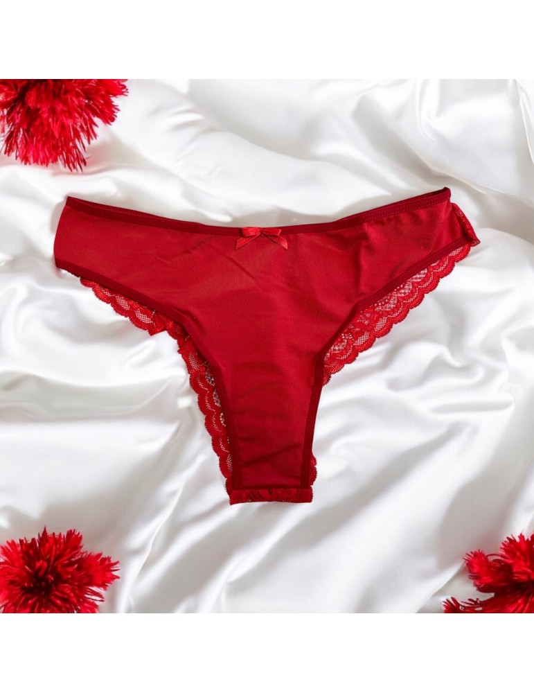 Culotte rouge en dentelle avec nœud en satin - PF09LRED Culotte rouge en dentelle avec nœud en satin - PF09LRED