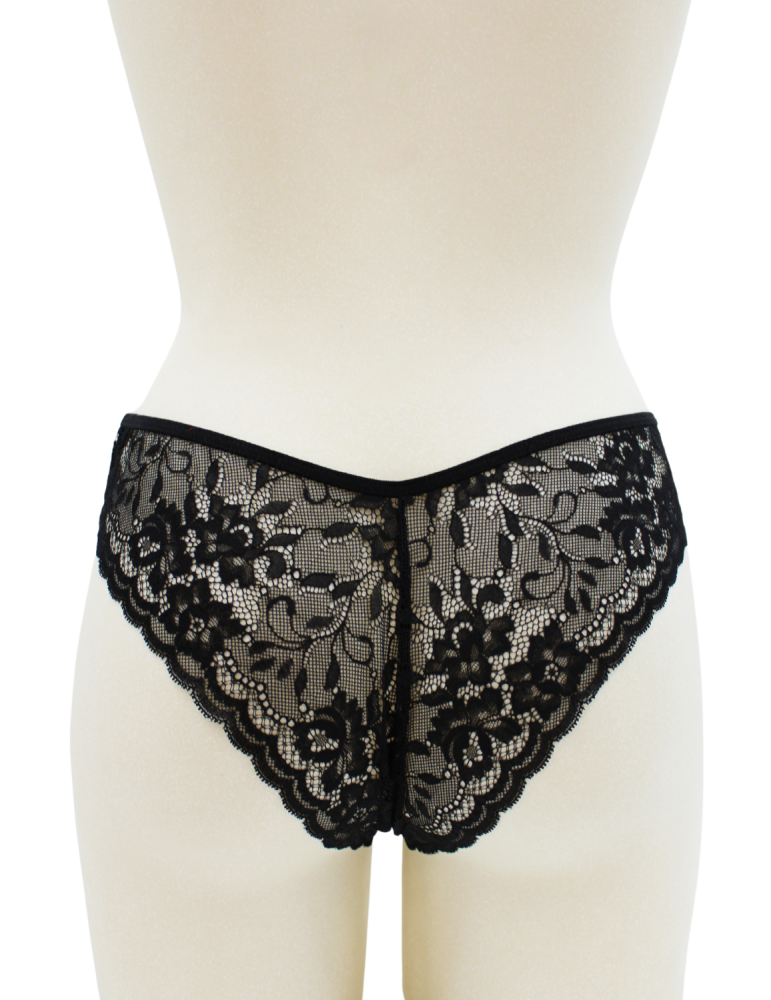 Culotte noire en dentelle avec nœud en satin - PF09LBLK