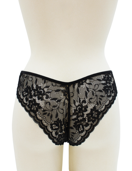 Culotte noire en dentelle avec nœud en satin - PF09LBLK