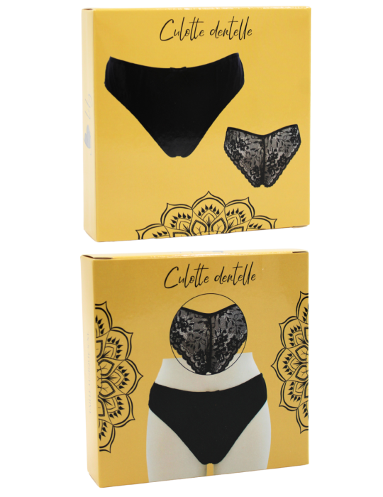 Culotte noire en dentelle avec nœud en satin - PF09LBLK