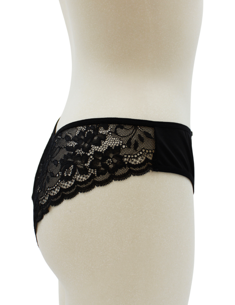 Culotte noire en dentelle avec nœud en satin - PF09LBLK