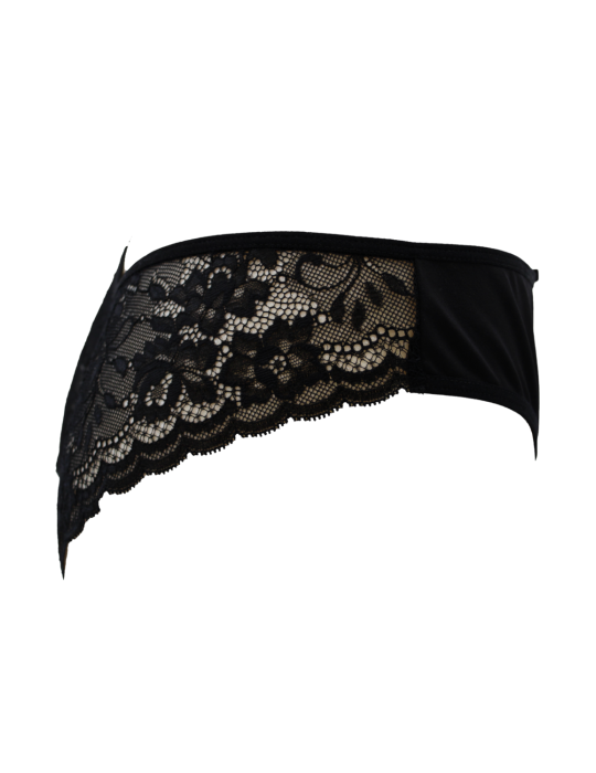 Culotte noire en dentelle avec nœud en satin - PF09LBLK