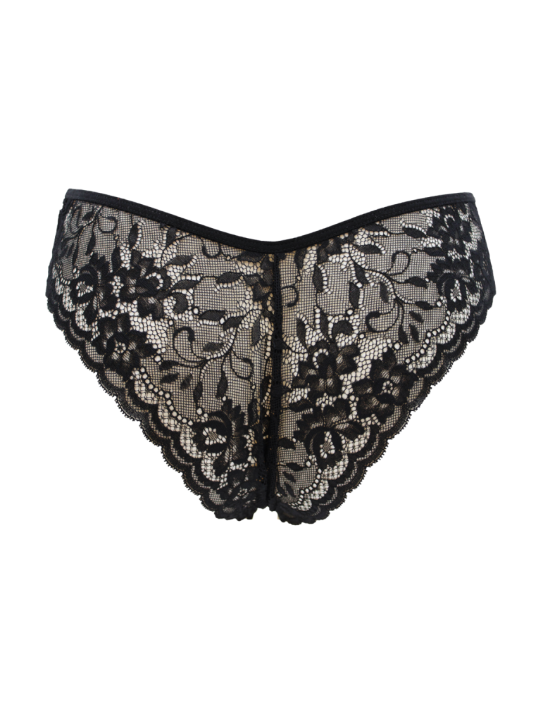 Culotte noire en dentelle avec nœud en satin - PF09LBLK
