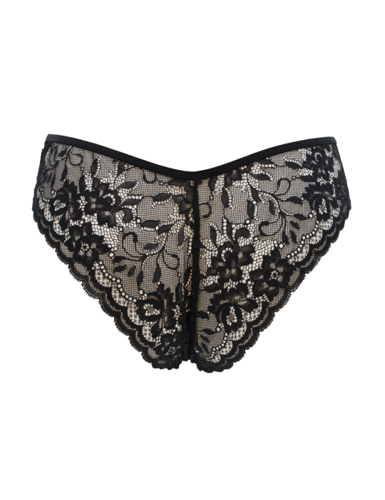 Culotte noire en dentelle avec nœud en satin - PF09LBLK