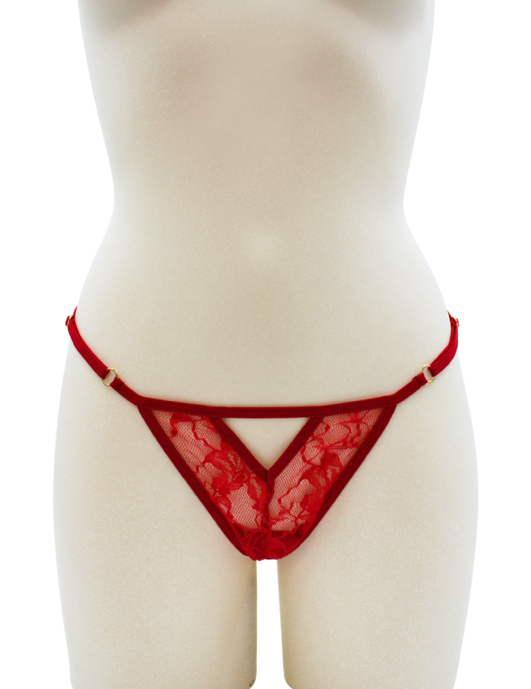 String rouge avec bijou perle  strass dorés - PA06MRED