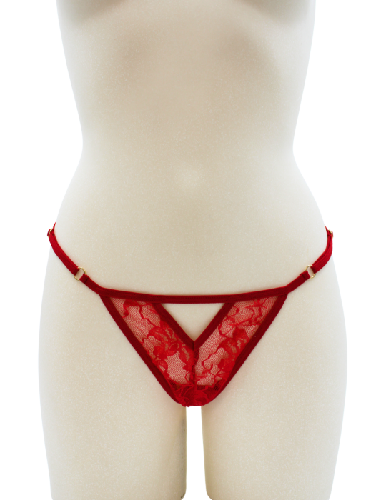 String rouge avec bijou perle  strass dorés - PA06MRED