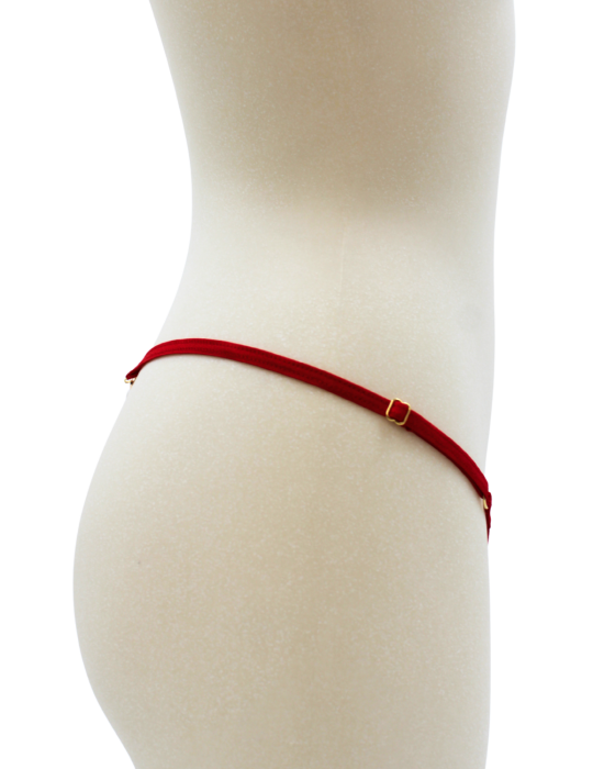 String rouge avec bijou perle  strass dorés - PA06MRED