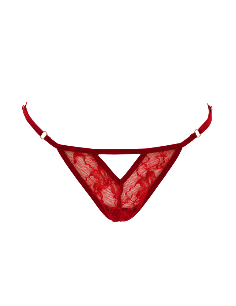 String rouge avec bijou perle  strass dorés - PA06MRED