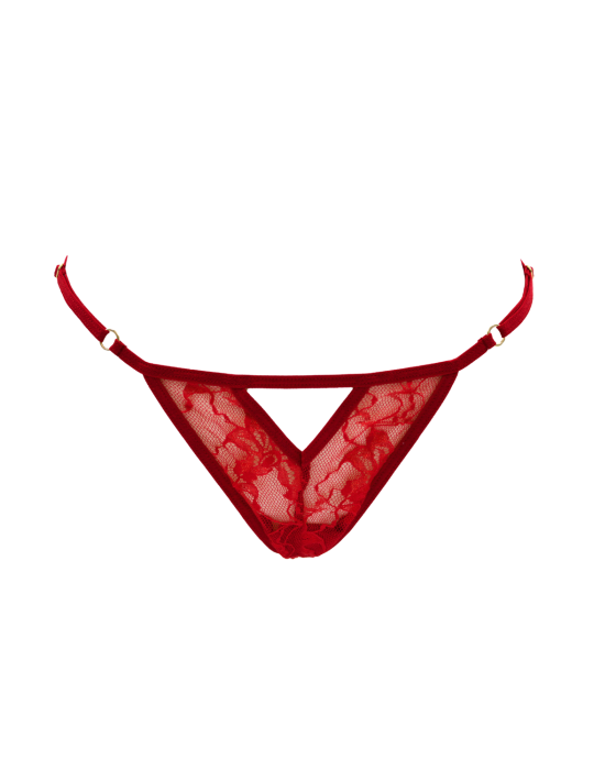 String rouge avec bijou perle  strass dorés - PA06MRED