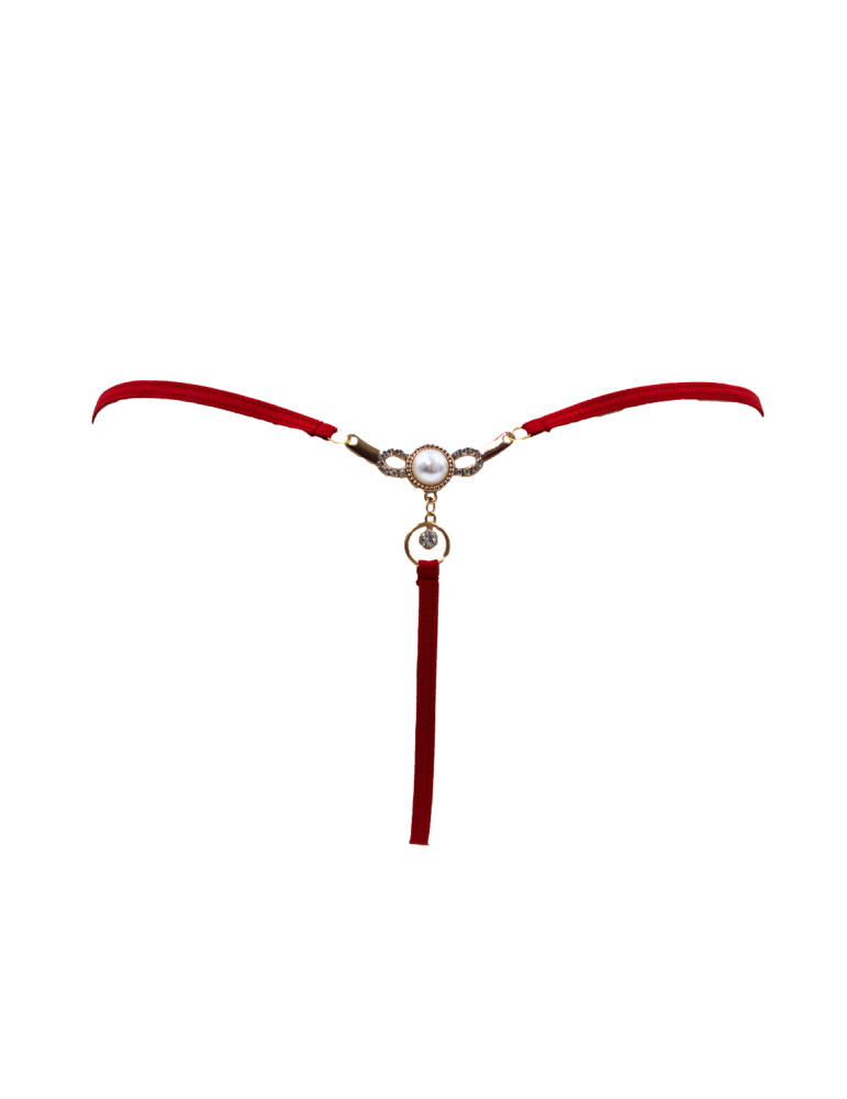 String rouge avec bijou perle  strass dorés - PA06MRED