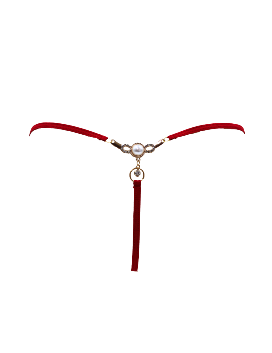 String rouge avec bijou perle  strass dorés - PA06MRED