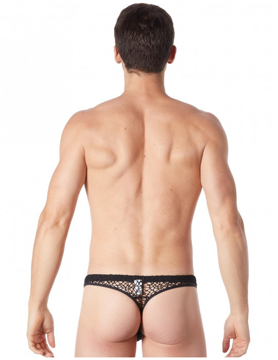 String noir sexy filet irrégulier fétichiste - LM810-57BLK