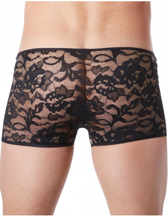 Boxer noir en fine dentelle avec légère transparence - LM706-67BLK